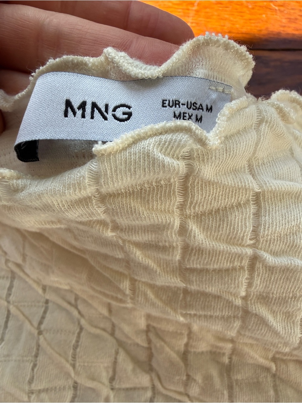 Mango Cream Mock neck Ruffle-Edge Top - Picture 3 of 3